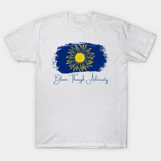 Bloom Through Adversity - Yellow Sunflower/Blue Paint Streak T-Shirt